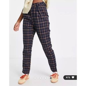 Heartbreak tailored peg leg pants in navy and orange check